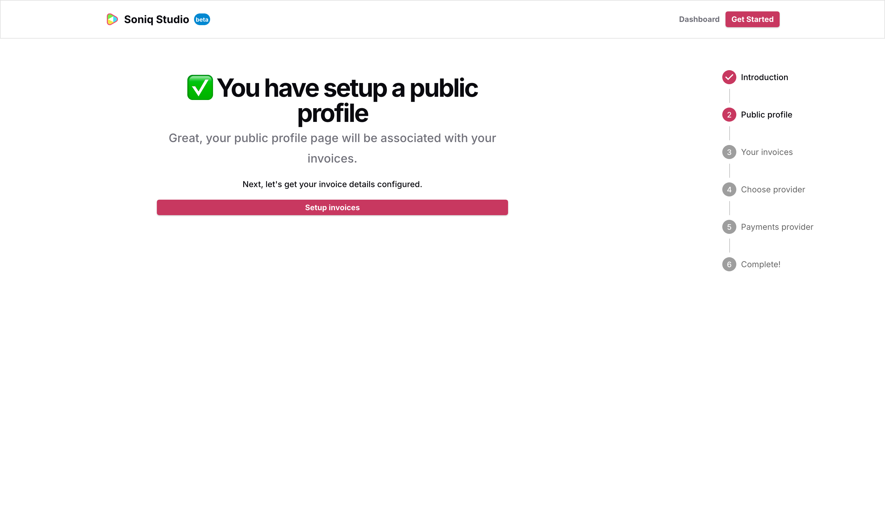 Confirmation that the public profile has been set up successfully